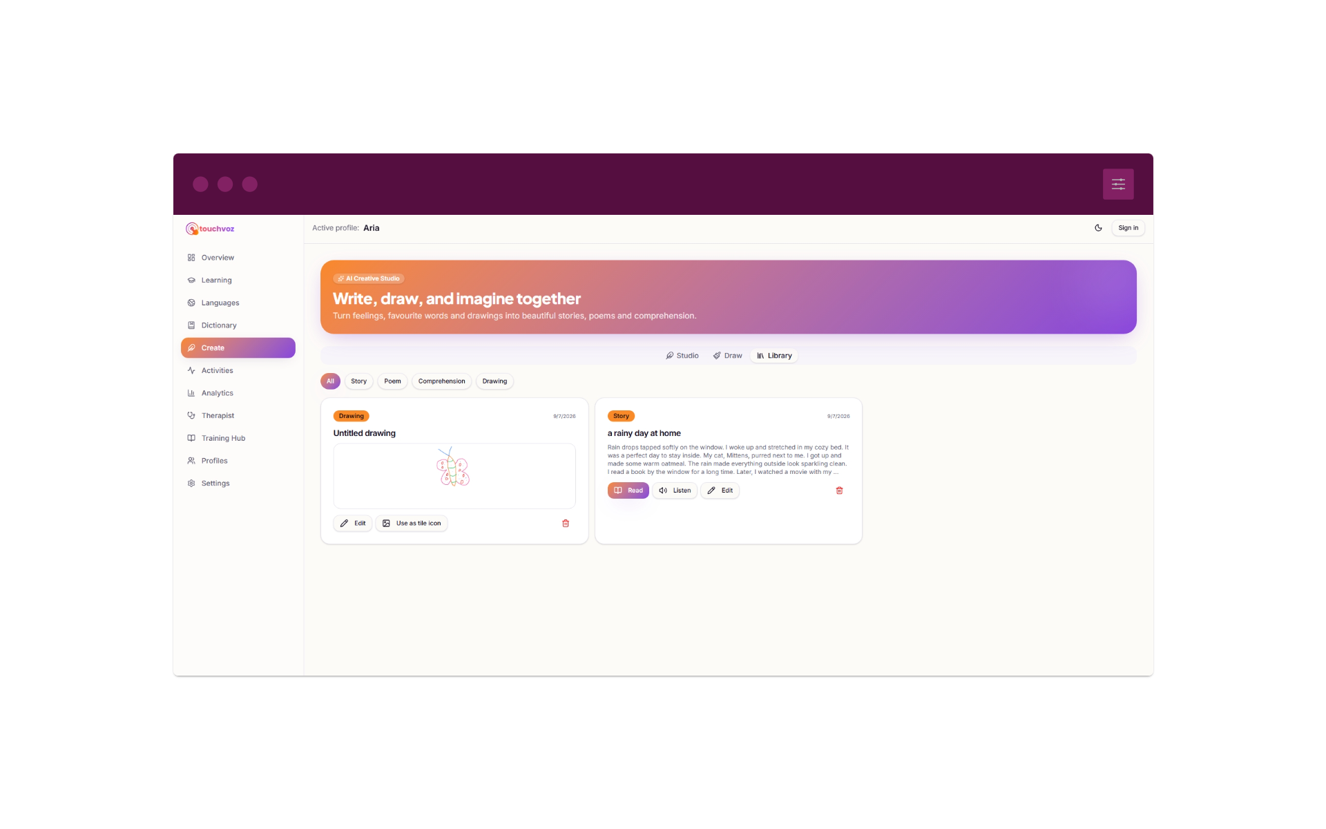 Everything you make — saved and synced.